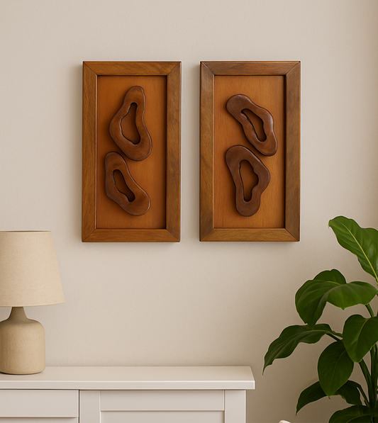 Mini Teak Wall Sculpture – Organic Carved Wood Art (set of 2)