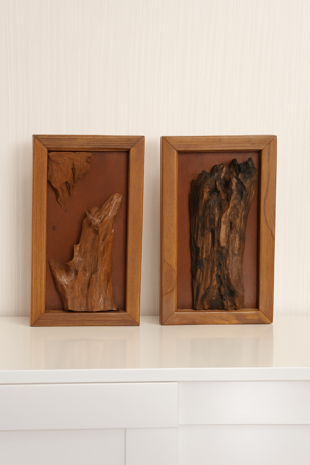 Teak Wall Art Set – Deep Texture Organic Wood Sculptures (Set of 2)