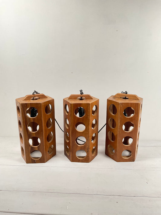 Teak Cylinder Pendant Light – Circle Cut Design