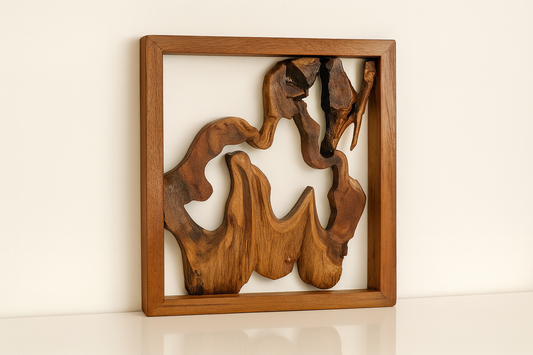 Framed Teak Root Wall Sculpture – Abstract Organic Art