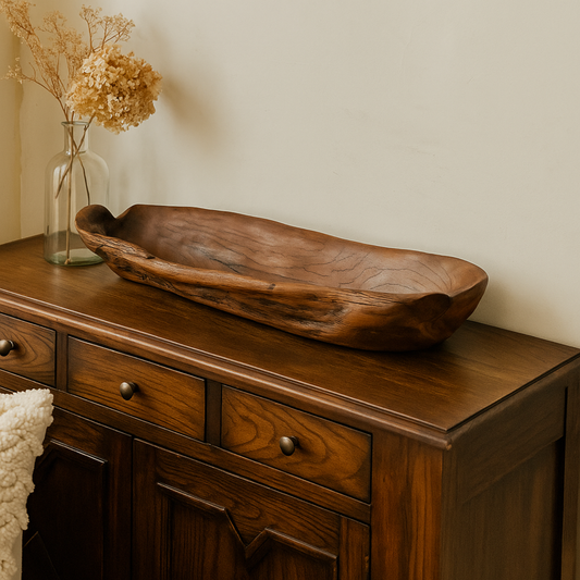 Teak Wood Sculpture Bowl – Organic Freeform Art