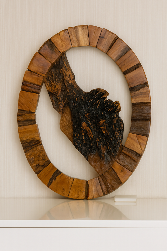 Teak Wall Sculpture – Framed Organic Wood Art (One of a Kind)