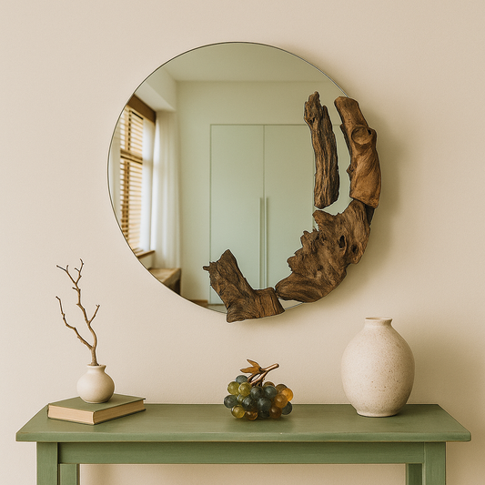 Lunar Timber – Organic Round Wall Mirror