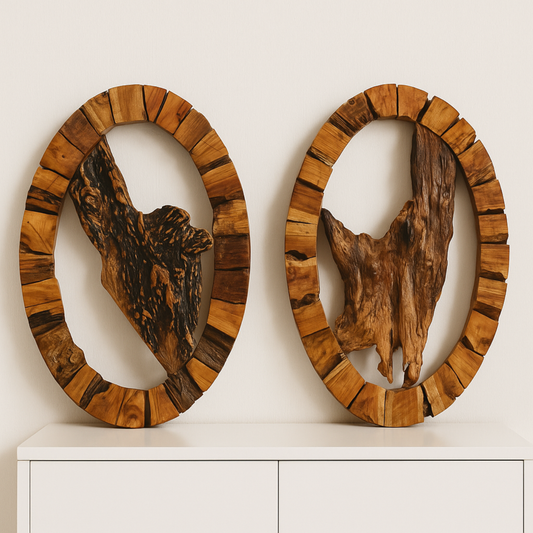 Teak Wall Sculpture – Framed Organic Wood Art (One of a Kind)