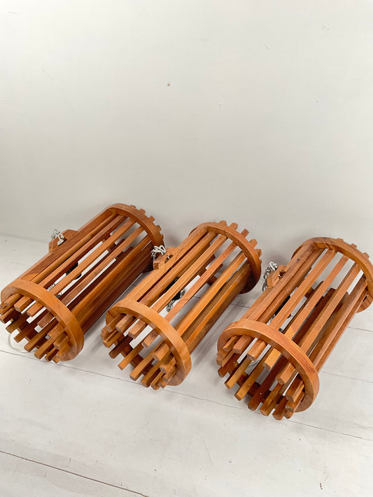 Horizontal Barrel Teak Pendant Trio