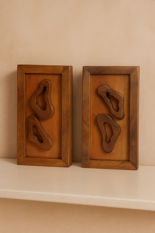 Mini Teak Wall Sculpture – Organic Carved Wood Art (set of 2)