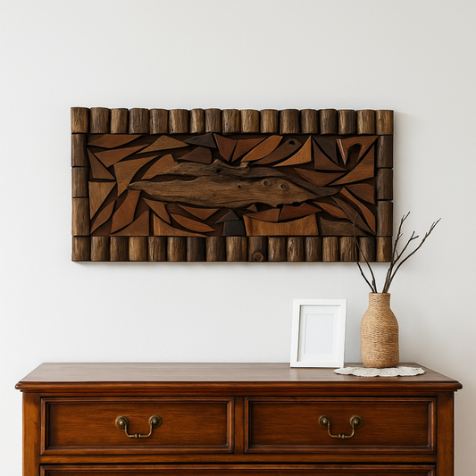 Modular Teak Wall Panel – Geometric Natural Art (Horizontal or Vertical)