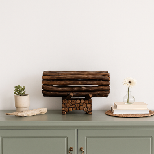 Rustic Harmony – Teak Log Centerpiece