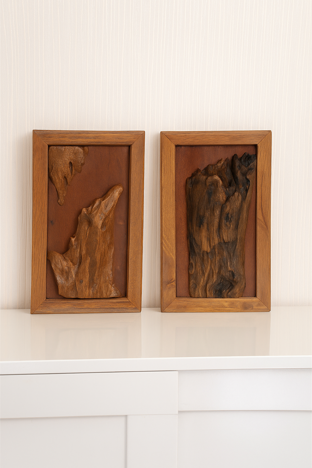 Teak Wall Art Set – Deep Texture Organic Wood Sculptures (Set of 2)