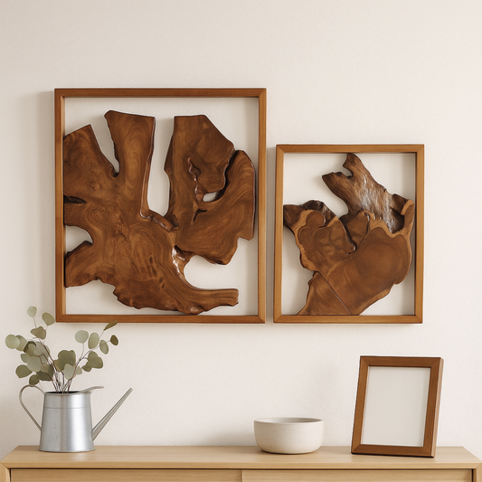 Teak Wall Sculpture – Organic Framed Wood Art (Buy 1 get 2)