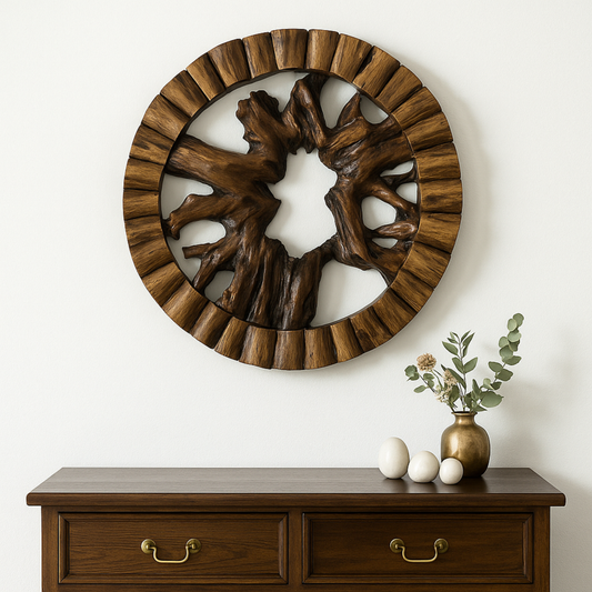 Round Teak Root Wall Sculpture – Earthform Statement Art