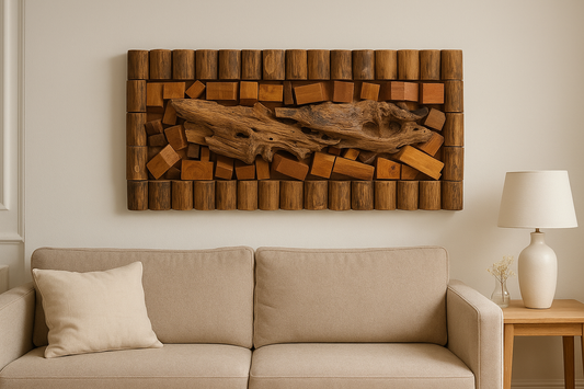 Modular Teak Wall Panel – Geometric Natural Art (Horizontal or Vertical)