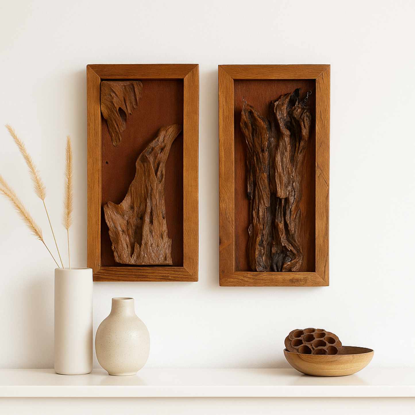 Teak Wall Art Set – Deep Texture Organic Wood Sculptures (Set of 2)