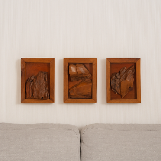 Teak Wall Art Trio – Natural Wood Texture Set (Set of 3)