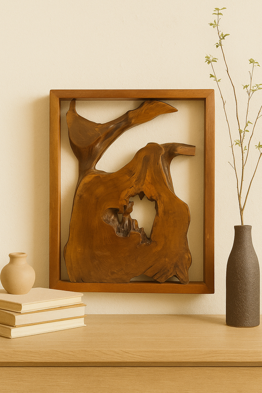 Framed Teak Root Wall Sculpture – One of a Kind