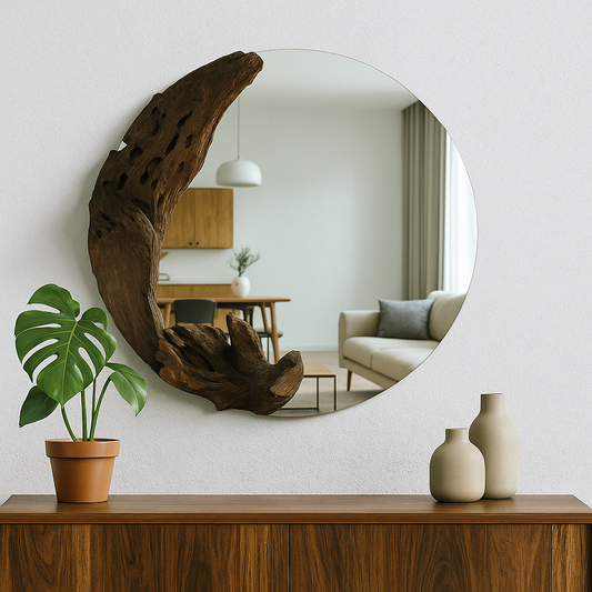 Lunar Timber – Organic Round Wall Mirror