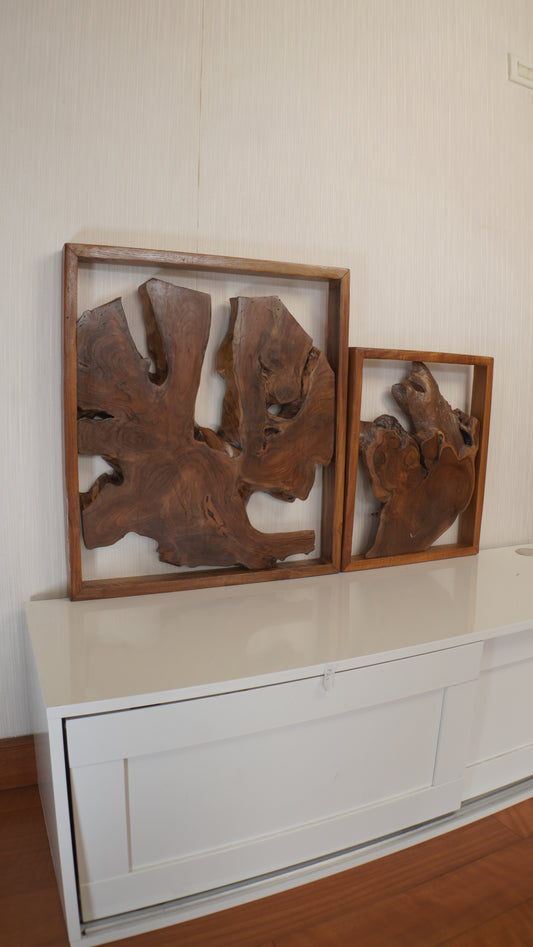 Teak Wall Sculpture – Organic Framed Wood Art (Buy 1 get 2)