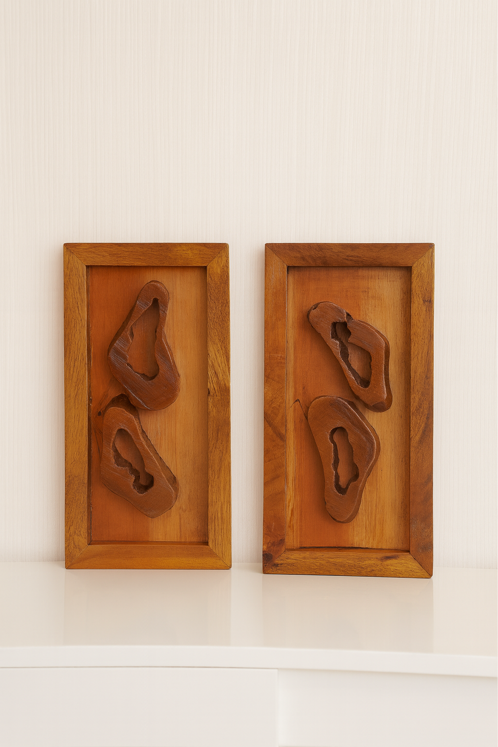 Mini Teak Wall Sculpture – Organic Carved Wood Art (set of 2)