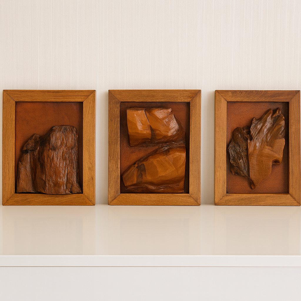Teak Wall Art Trio – Natural Wood Texture Set (Set of 3)