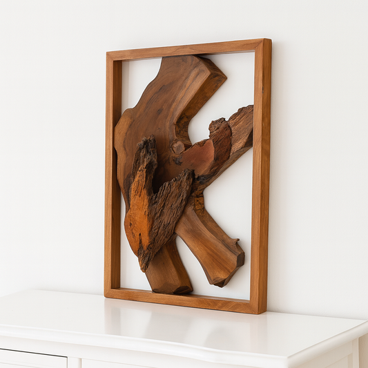 Vertical Framed Teak Root Art – Organic Statement Wall Piece