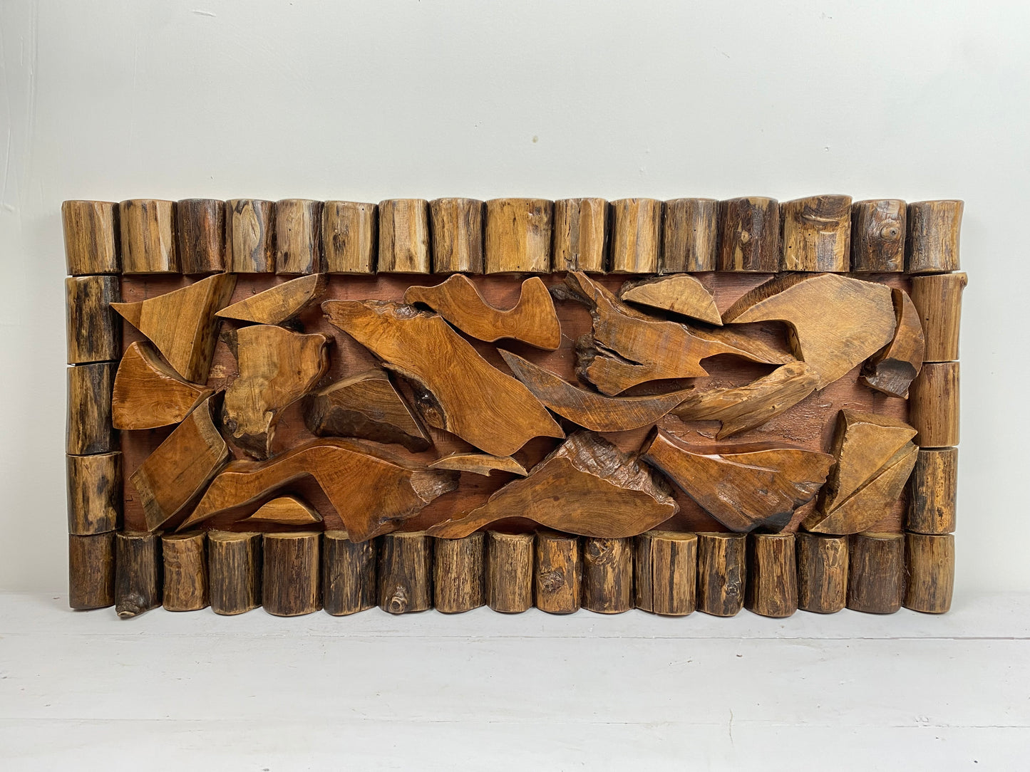 Modular Teak Wall Panel – Geometric Natural Art (Horizontal or Vertical)