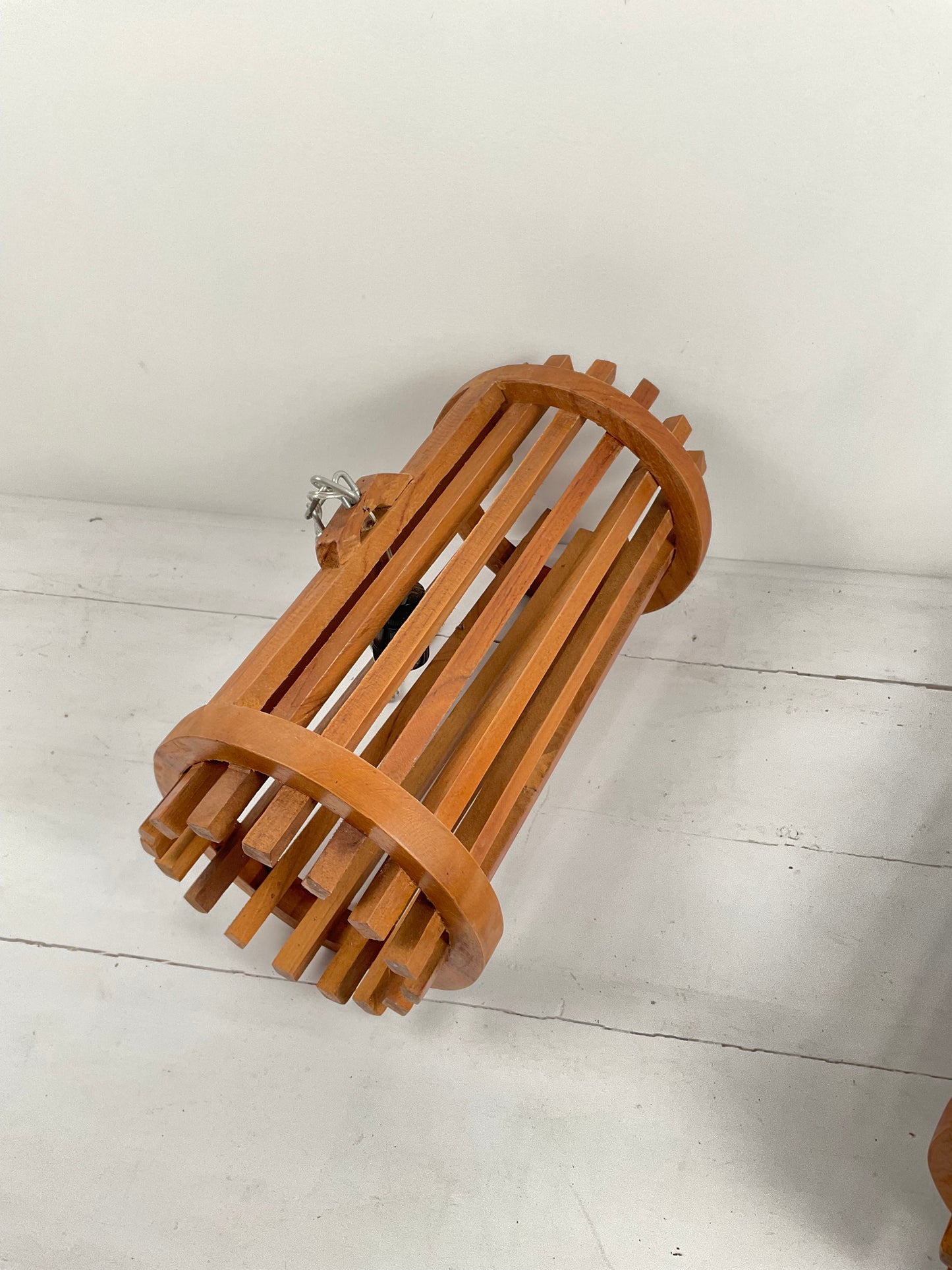 Horizontal Barrel Teak Pendant Trio