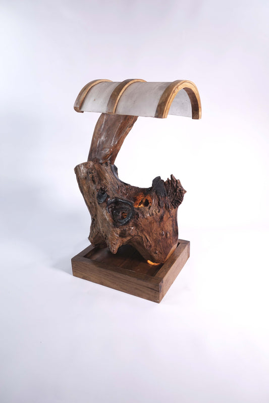 Curved Teak Wood Lamp – Sculptural Lighting in Organic Form