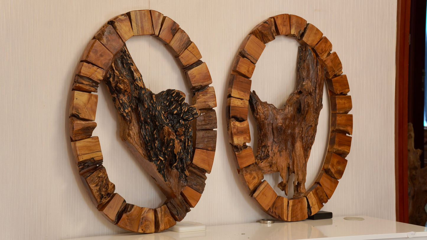 Teak Wall Sculpture – Framed Organic Wood Art (One of a Kind)