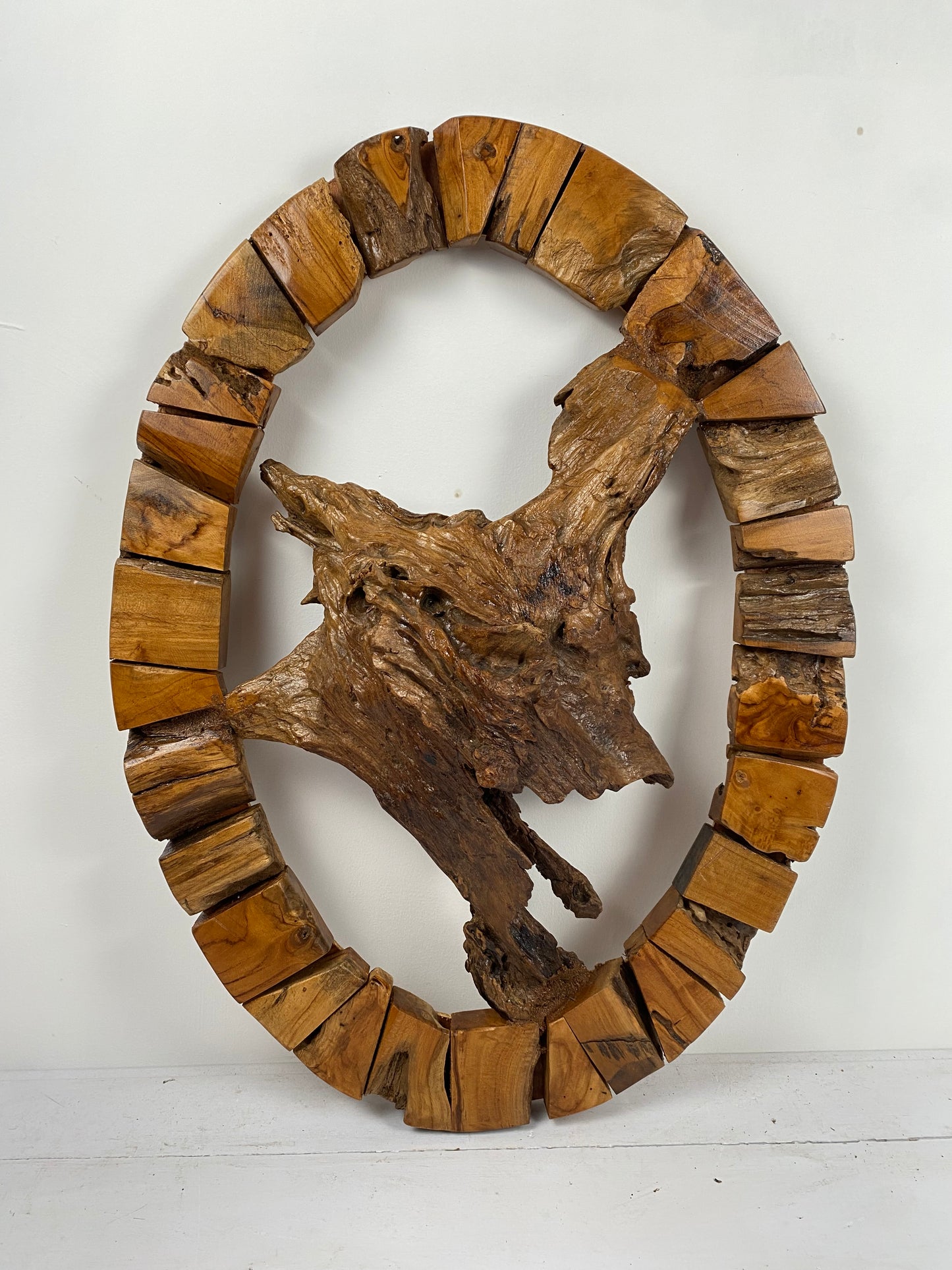 Oval Teak Root Wall Sculpture – Raw Nature Statement Art