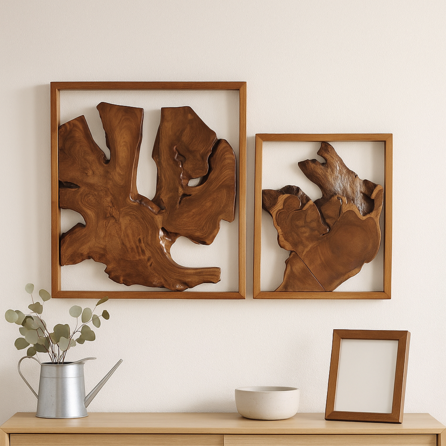Teak Wall Sculpture – Organic Framed Wood Art (Buy 1 get 2)