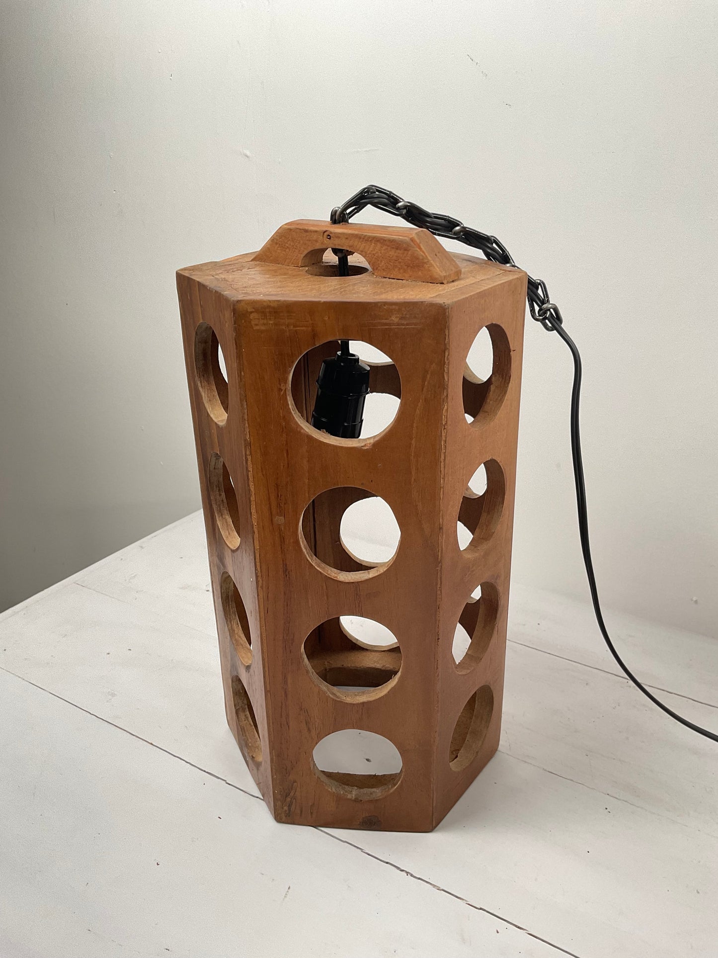Teak Cylinder Pendant Light – Circle Cut Design
