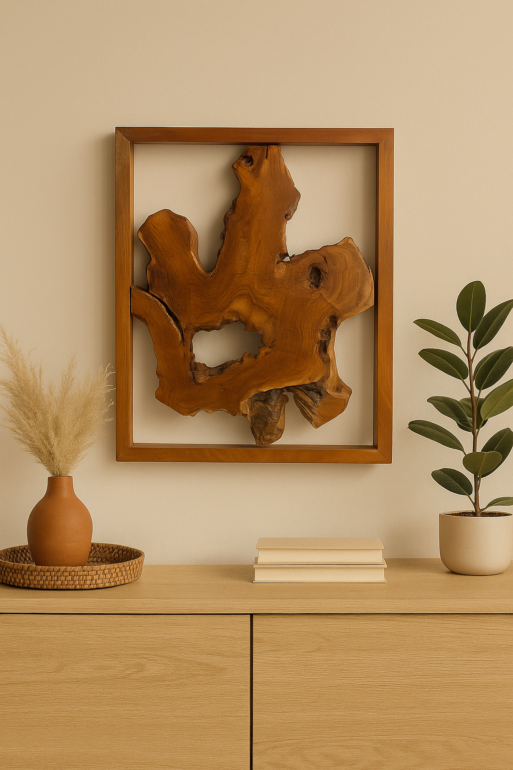 Framed Teak Root Wall Sculpture – One of a Kind
