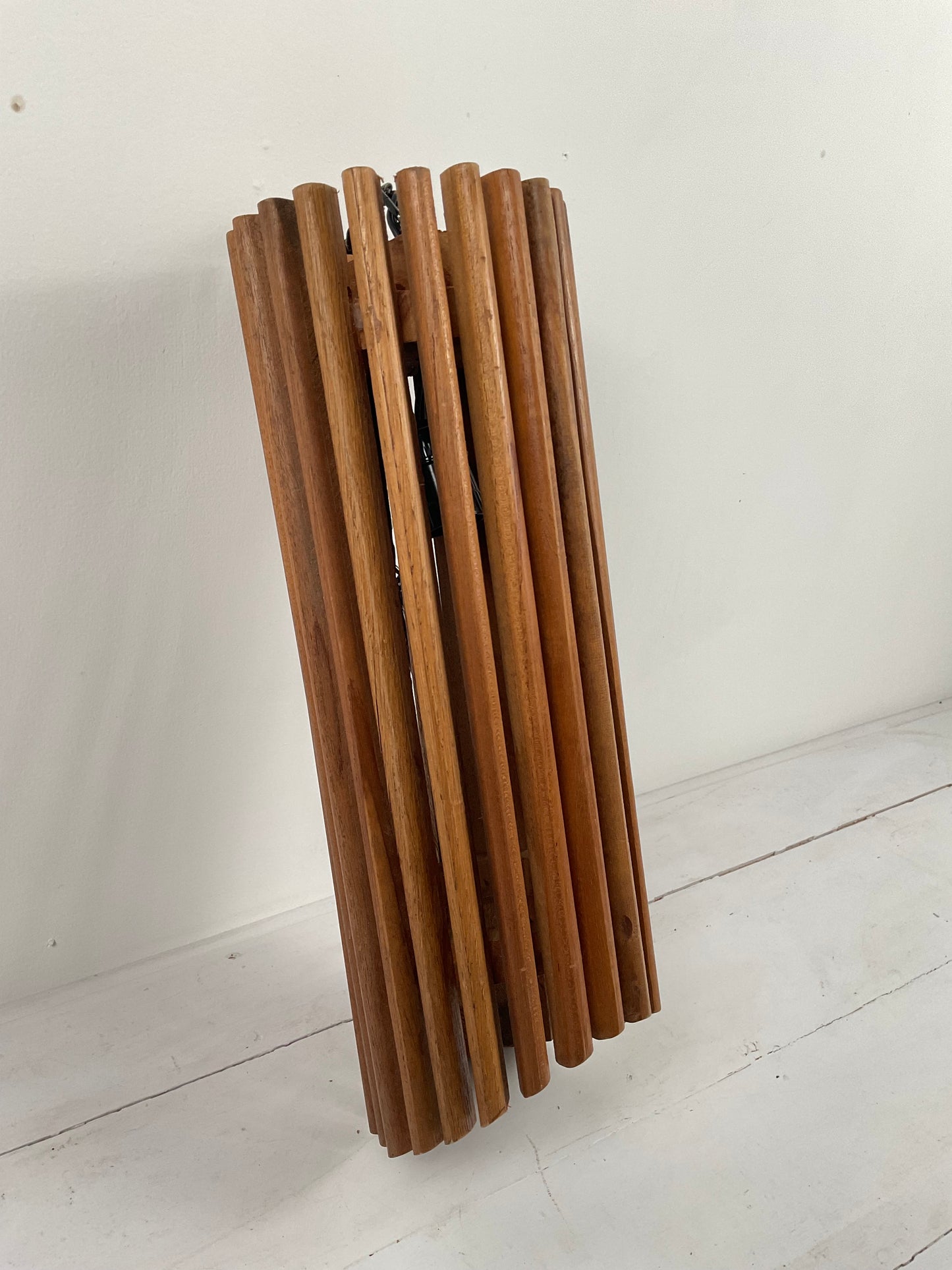Vertical Slatted Teak Pendant Light