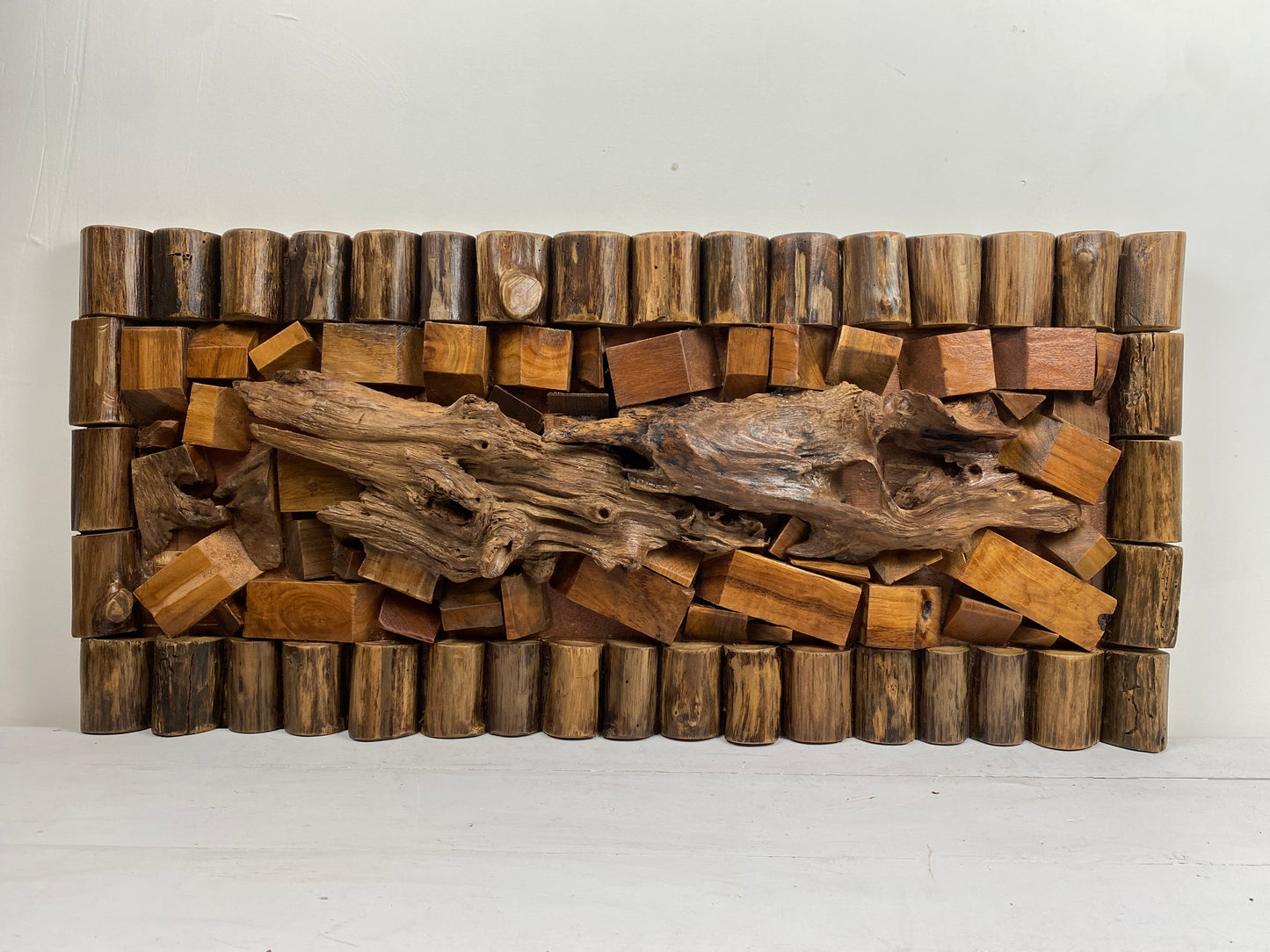 Modular Teak Wall Panel – Geometric Natural Art (Horizontal or Vertical)