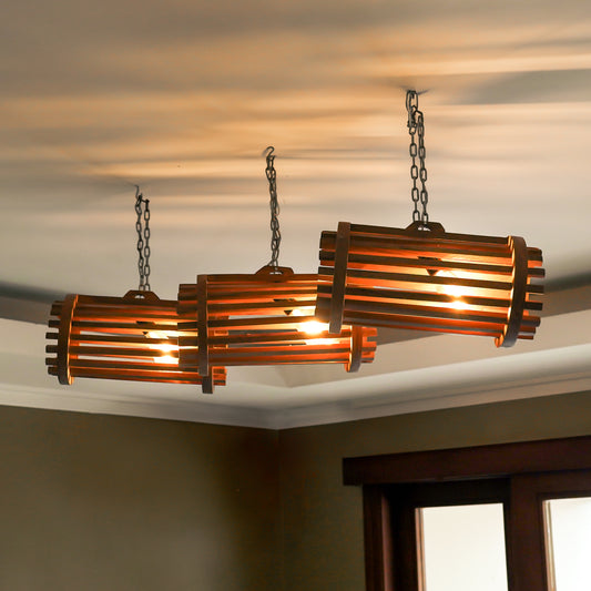 Horizontal Barrel Teak Pendant Trio