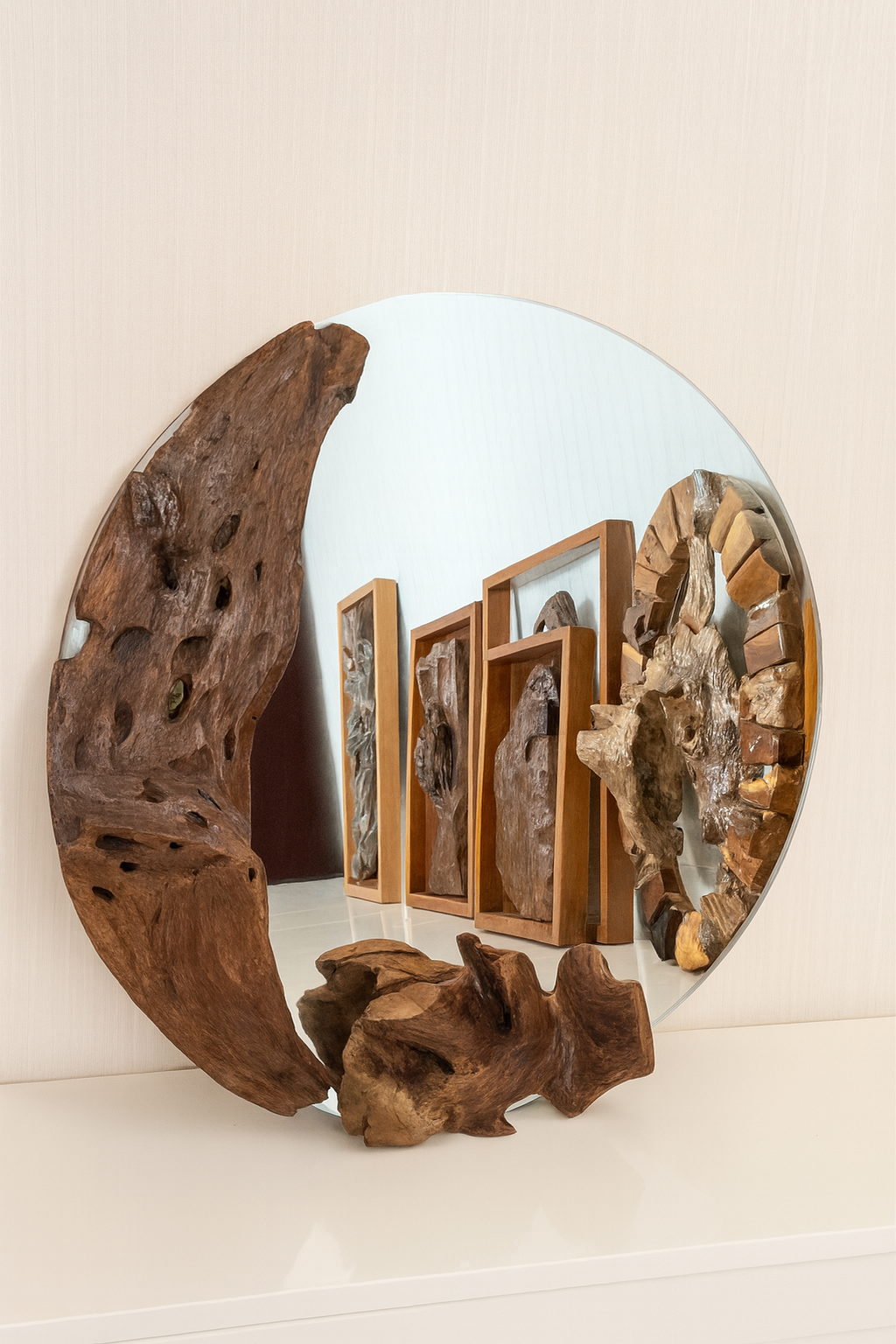 Lunar Timber – Organic Round Wall Mirror