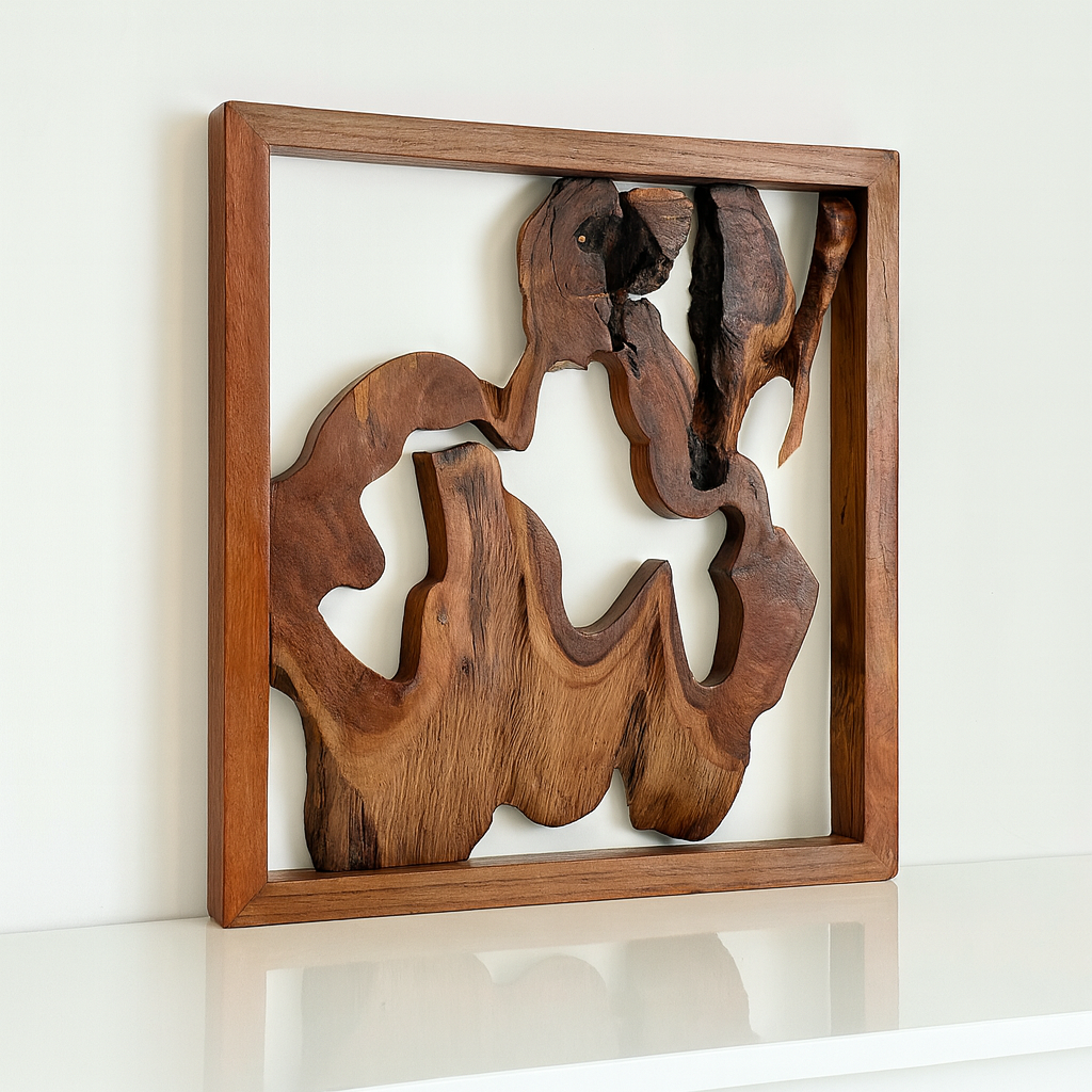 Framed Teak Root Wall Sculpture – Abstract Organic Art