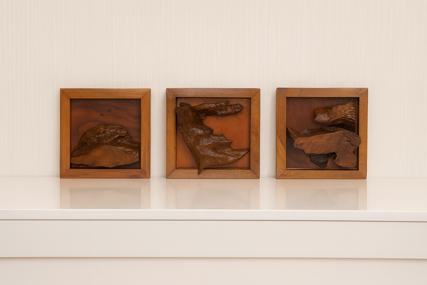 Teak Wall Art Trio – Natural Wood Texture Set (Set of 3)