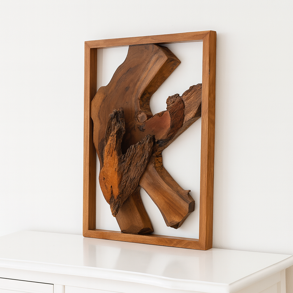 Vertical Framed Teak Root Art – Organic Statement Wall Piece