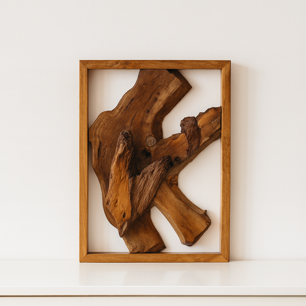 Vertical Framed Teak Root Art – Organic Statement Wall Piece